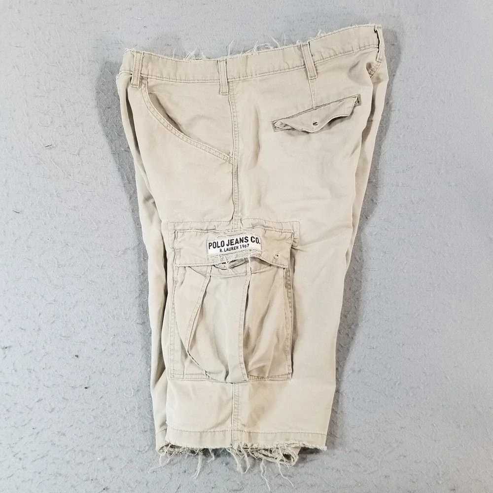 Polo Ralph Lauren cargo shorts men's 34x13.5 beige cotton distressed trashed